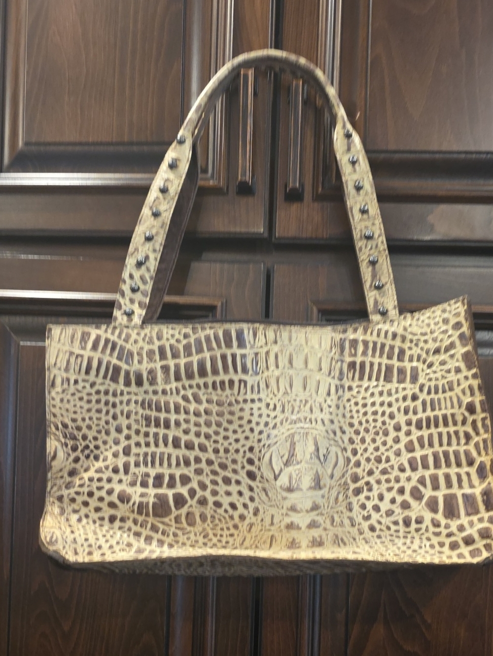 Hair On Hide Studded Brown Tote Bag with Embellished Design - Picture 2 of 3